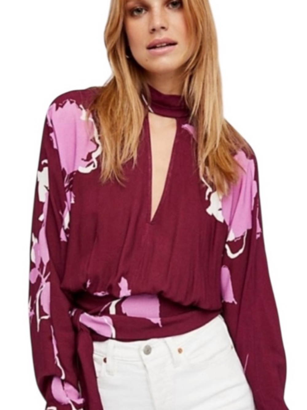 Free People Say You Love Me Floral Top Open Back Blouse WOMEN SMALL